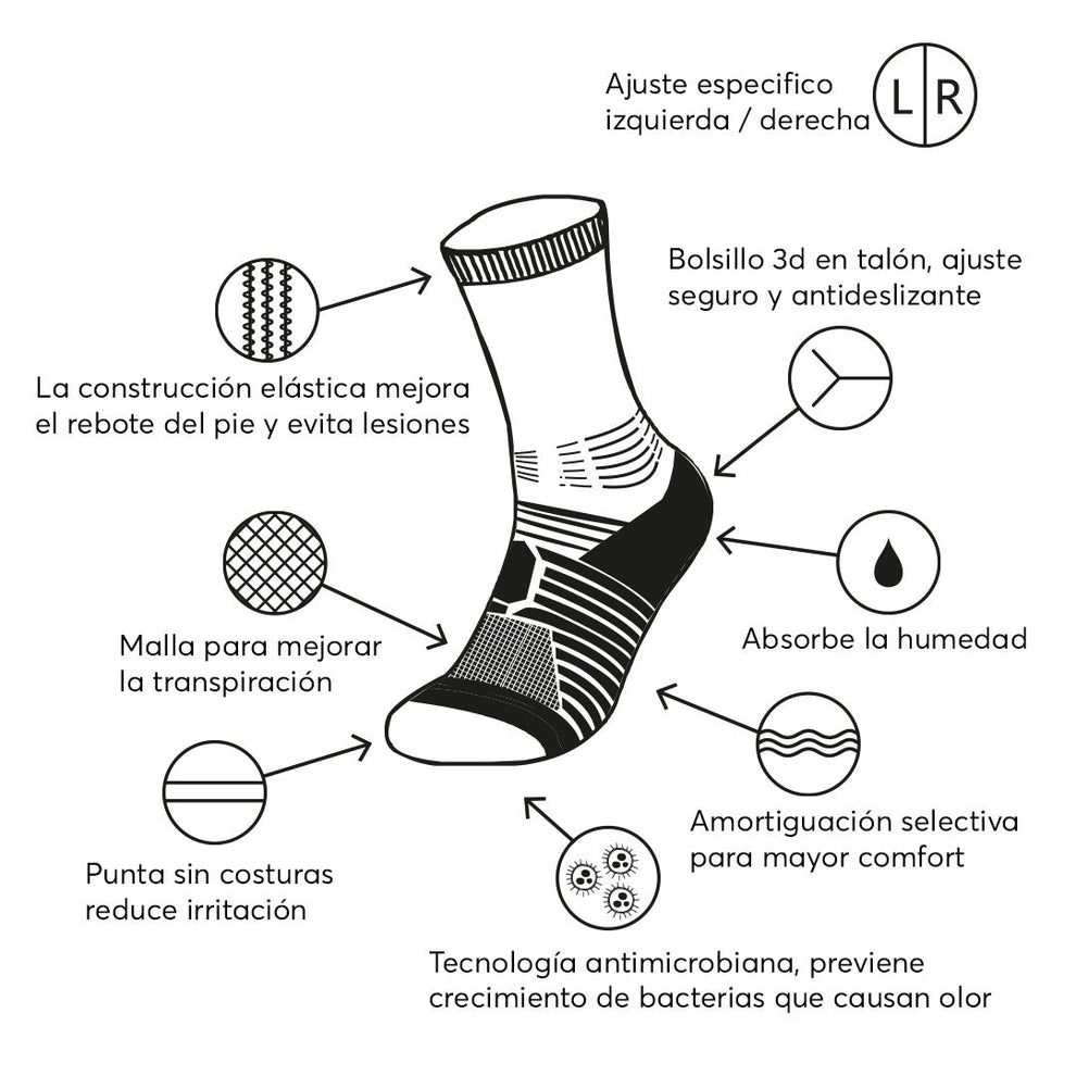 Calcetines deportivos de compresión técnica sin costuras. Gris