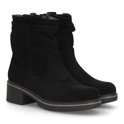 Botines de mujer con acabado efecto ante y diseño de caña fruncida.