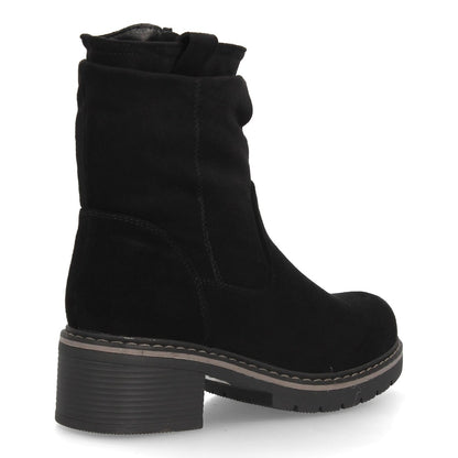 Botines de mujer con acabado efecto ante y diseño de caña fruncida.