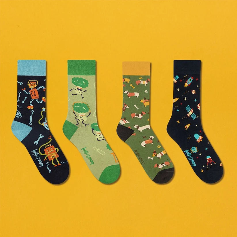 Pack de regalo 4 pares calcetines divertidos + caja y print incluido