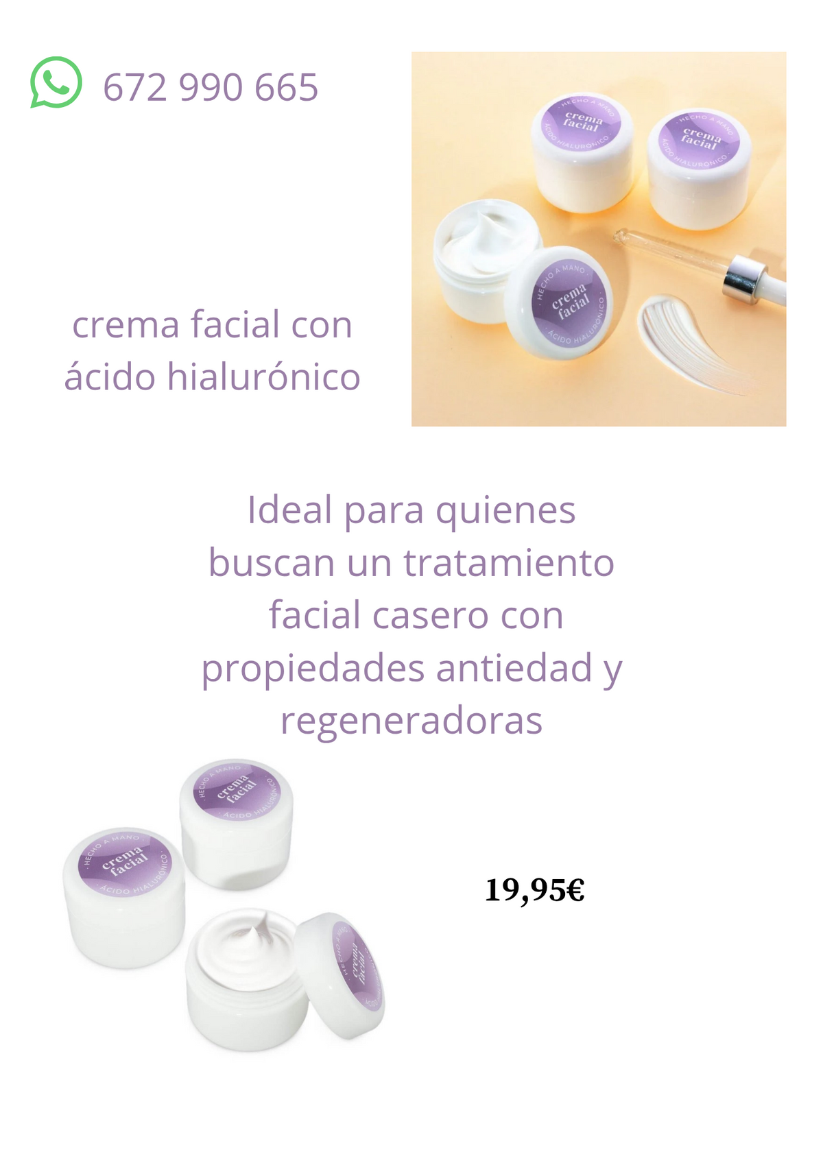 Crema facial con ácido hialurónico